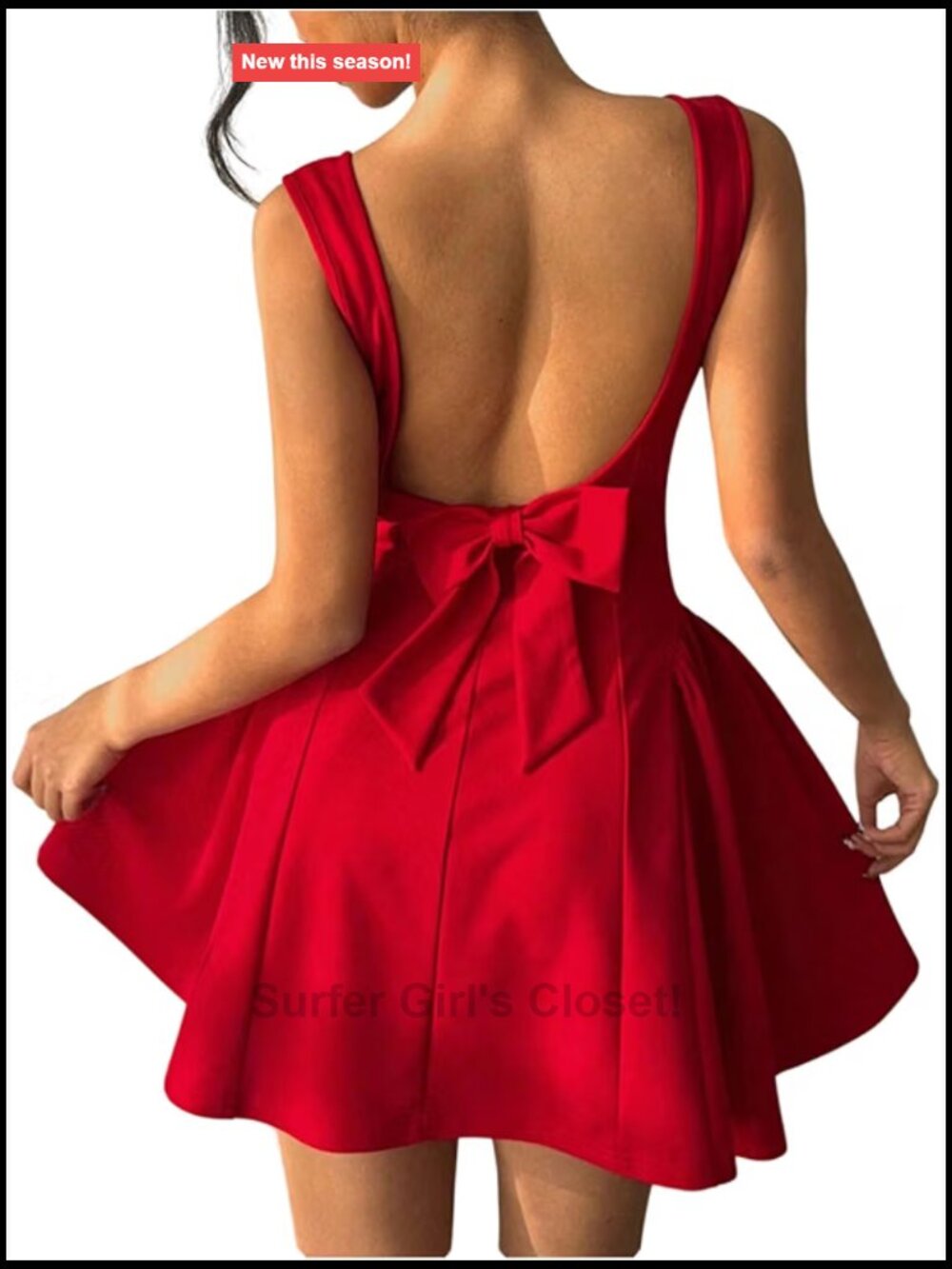 Women's Open Back Bow Mini Ruffle Dress Square Neck Sleeveless Party